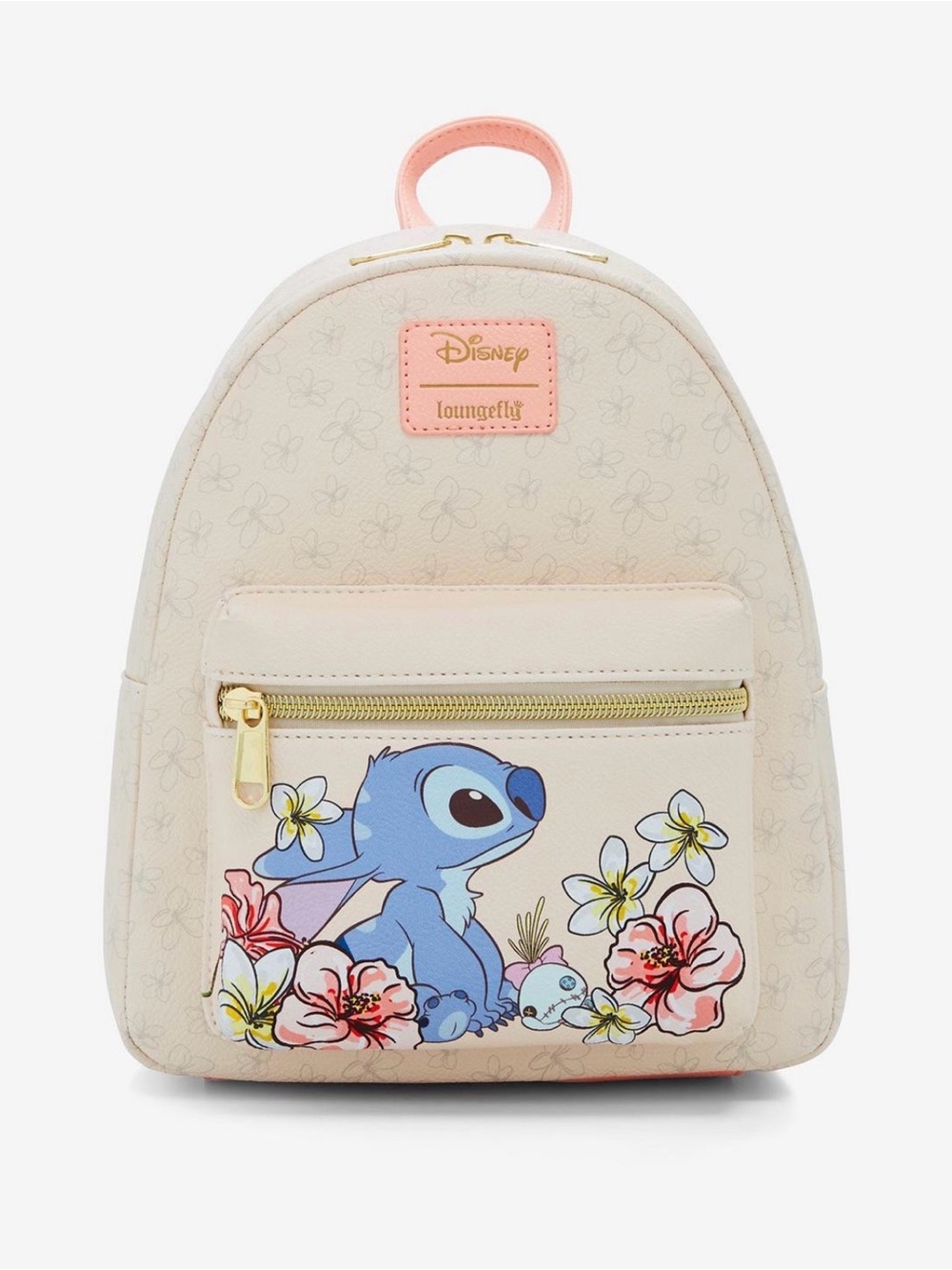 Disney Loungefly Beige & Pink Stitch Floral Mini Backpack